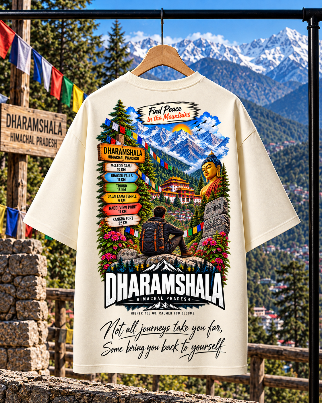 Dharamshala Oversized T-shirt | Unisex Travel Streetwear