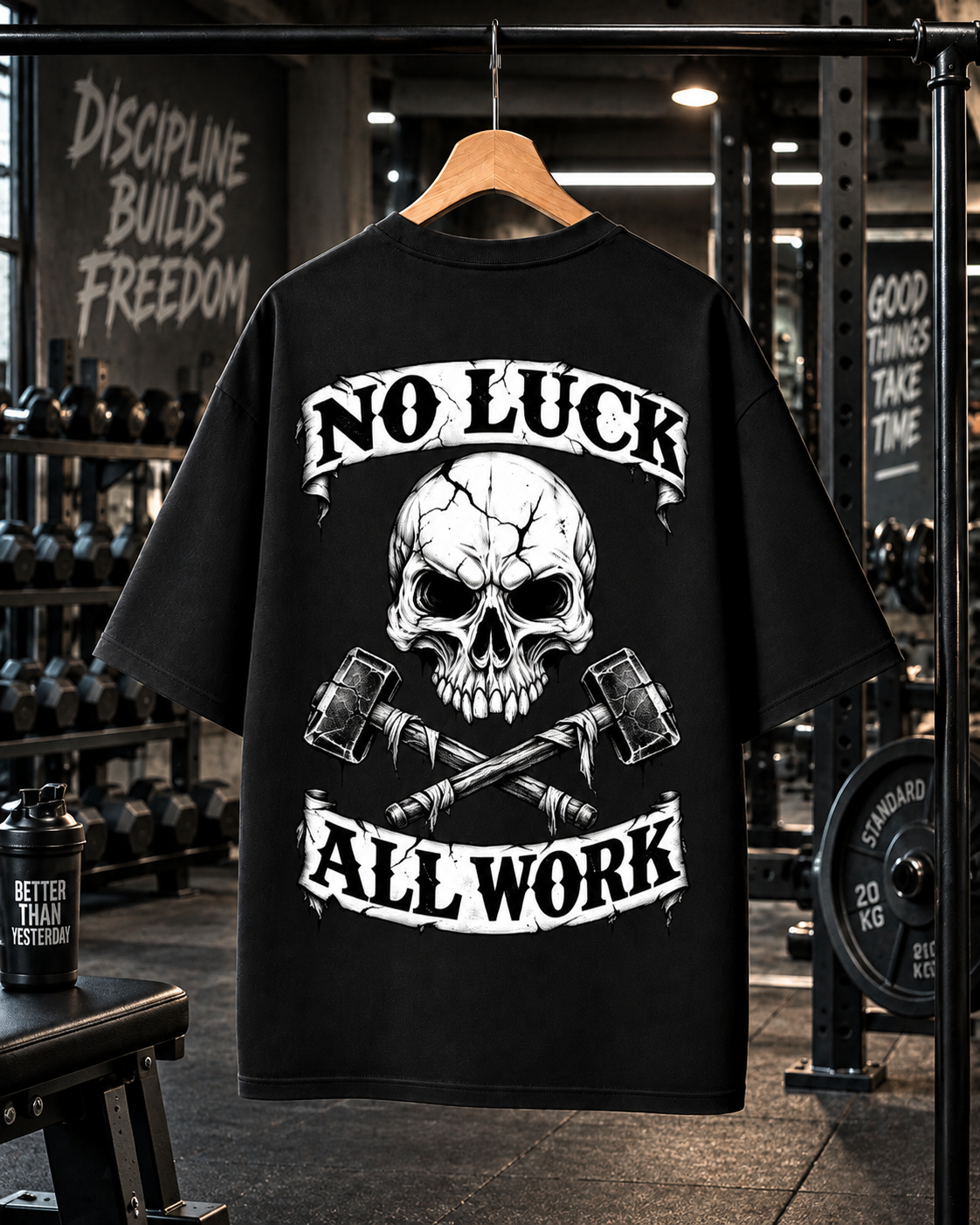 No Luck All Work Oversized Gym T-shirt