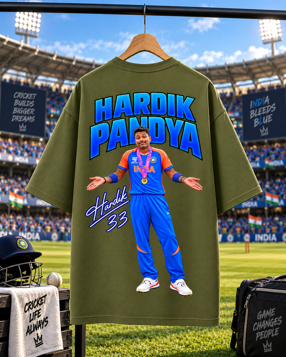 Hardik Pandya Oversized T-shirt | Unisex Cricket Streetwear