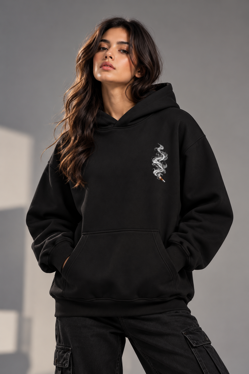 Phantom Smoke Oversized Cotton Fleece Hoodie | Unisex