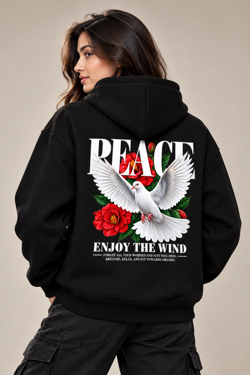 PEACE Oversized Cotton Fleece Hoodie | Unisex