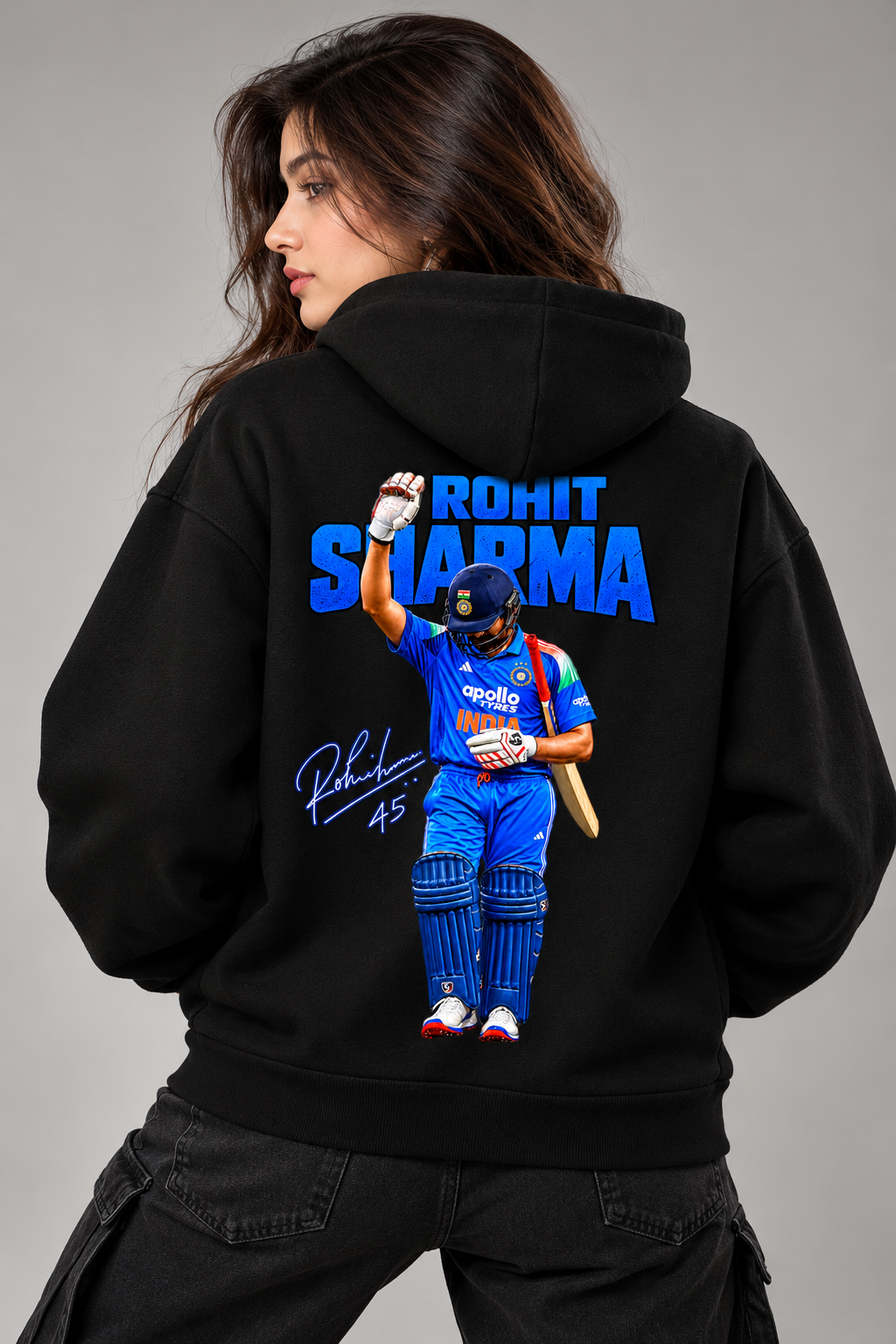 Rohit Sharma Oversized Cotton Fleece Hoodie | Unisex