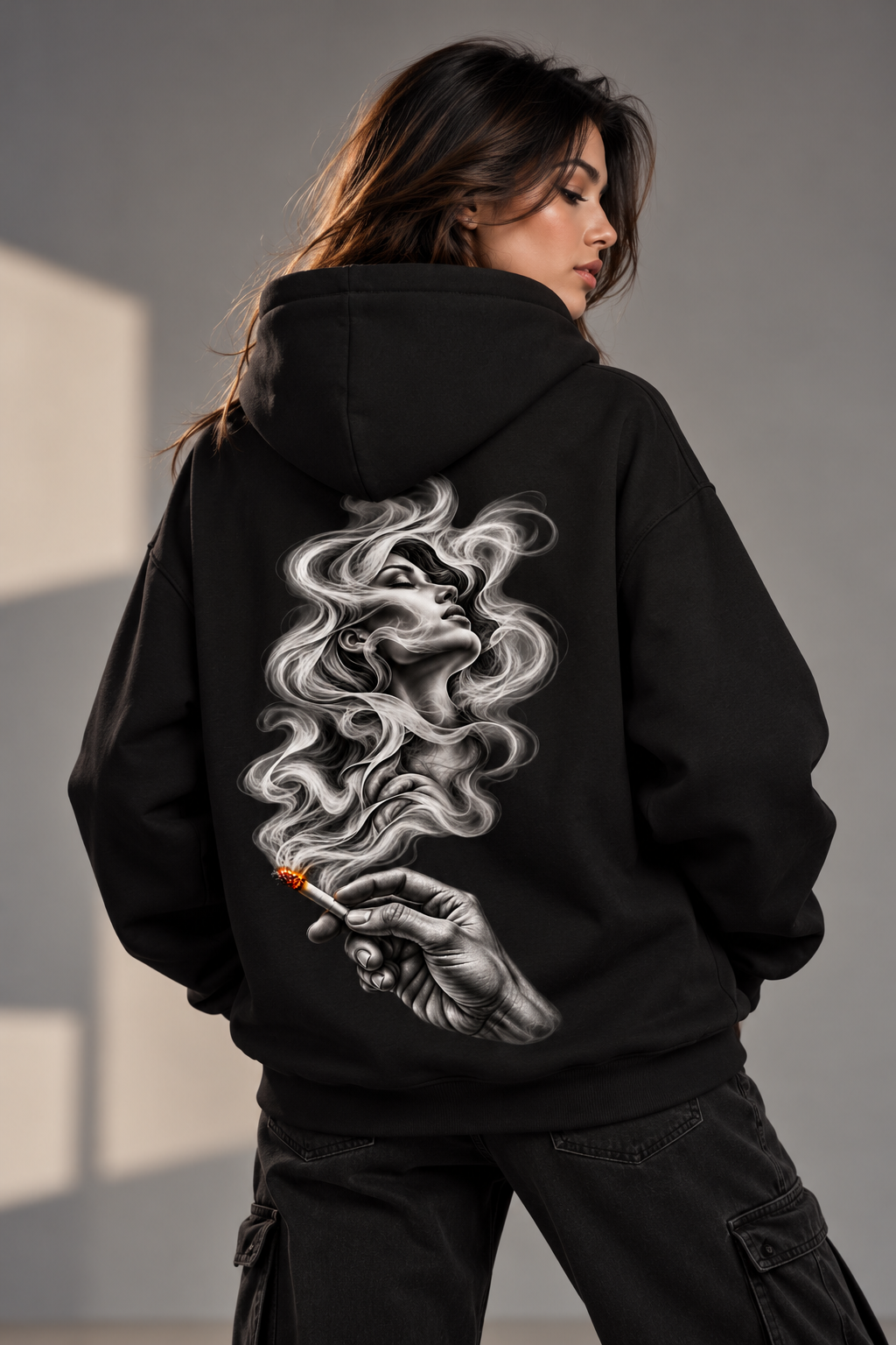 Phantom Smoke Oversized Cotton Fleece Hoodie | Unisex