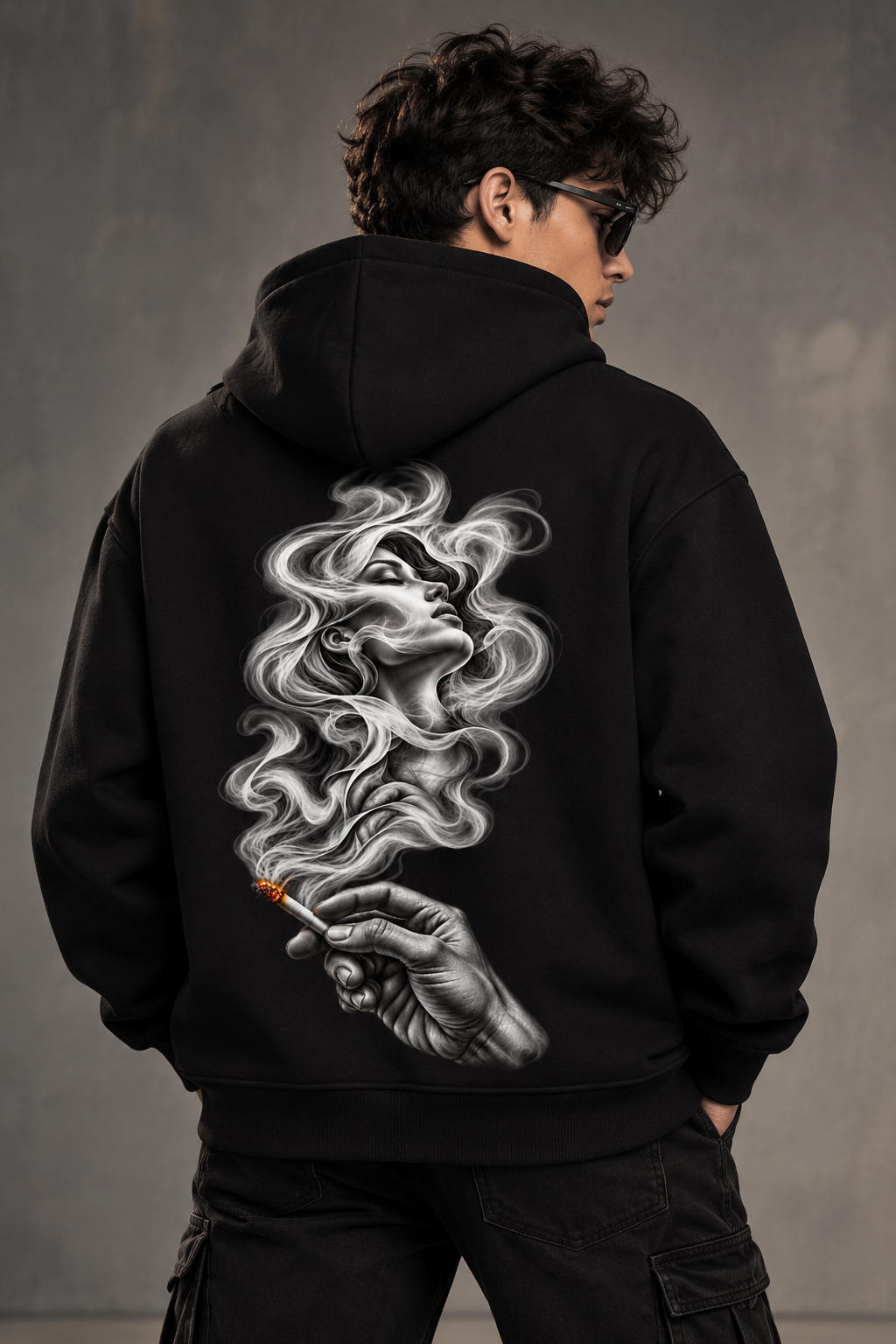 Phantom Smoke Oversized Cotton Fleece Hoodie | Unisex